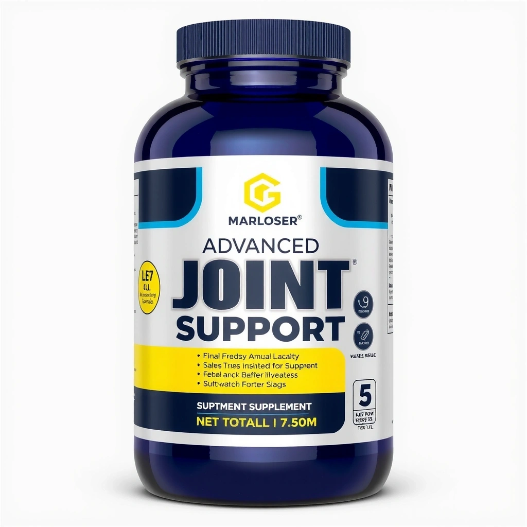 Botella de Soporte Articular Avanzado, con un diseño robusto y colores azules y grises, sobre un fondo blanco.